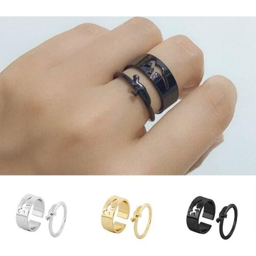 2pcs/set Cartoon Little Dinosaur Alloy Couple Rings Fashion Jewelry Simple Engagement Statement Finger Ring for Men and Women