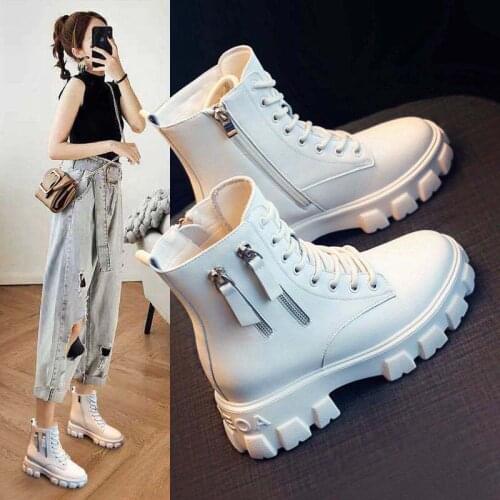 2021 Winter Fashion Women Beige Lace Up Martin Boots Black Wedges High Heels Platform Punk Motorcycle Boots Ankle Boots Shoes