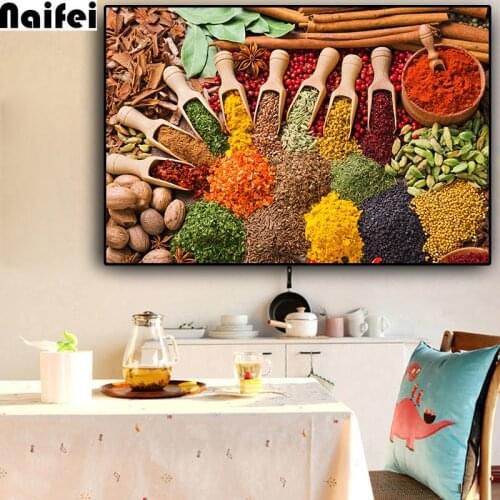 DIY Diamond Painting Cross Stitch Grains Spices Spoon Kitchen Food 3D Square round Rhinestones Picture Diamond Embroidery Mosaic