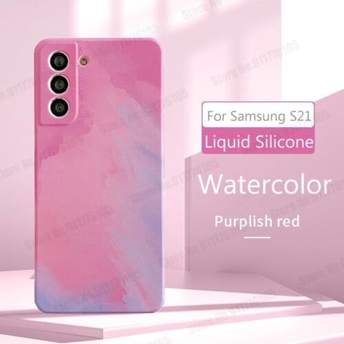 Watercolor Liquid Silicone Phone Case For Samsung S21 S20 Note 20 Ultra Gradient Camera Protection Cover For Galaxy S21 S20 Plus