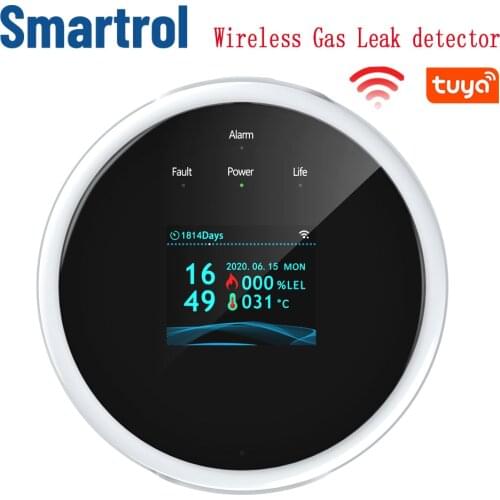 Tuya Smartlife Wifi Natural Gas Sensor Smokehouse High Temperature Alarm Color Display Home Stove Gas Leak Detector