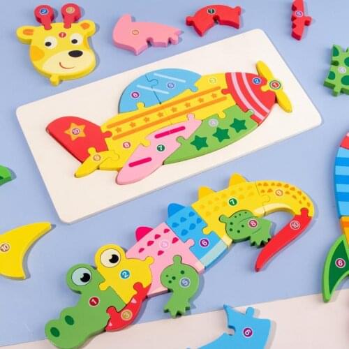 Wooden Animal Puzzle Jigsaw Toys For Kids Montessori Early Education Assemble 3d Puzzle Game Animal Cognition Children Toy Gift