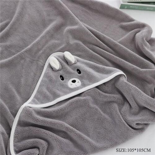 Baby Swaddles Soft Newborn Blankets Bath Grey Cartoon Infant Clothing Microfiber Kids Bath Towels Coral Fleece Unisex Bath Robe