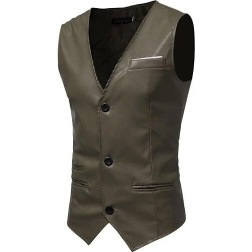 DIMUSI Autumn Mens Vests Coats Fashion PU Leather Sleeveless Jackets Casual Outwear Biker Leather Waistcoats Mens Clothing