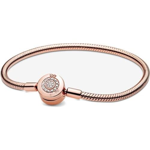 European Rose Gold Round Clip Pave Charms Bracelet Bangles Diy Jewelry For Women Men Girl Boy Z020