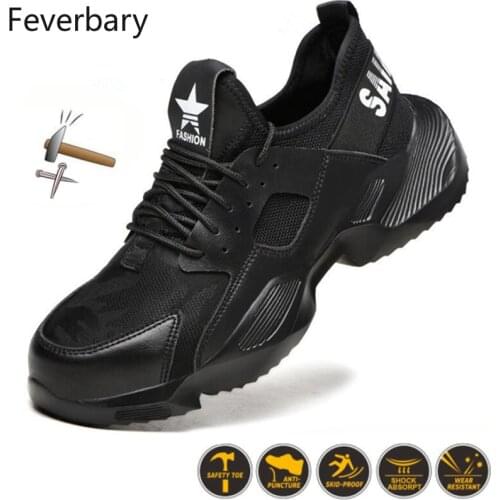 Feverbary Men Safety Shoes Lndestructible Steel Toe Cap Safety Boots Puncture-Proof Anti-smash Lightweight Work Shoes