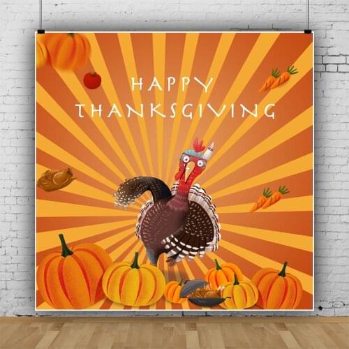 Running Turkey and Happy Thanksgiving Photography Background Baby Shower Celebration Photo Booth Studio Decor