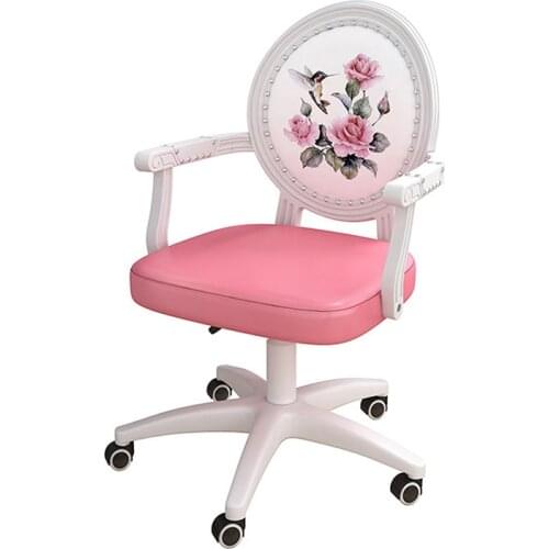 Beautiful Comfortable Pink Chair Make Up Chair Nordic Study Office Chair PU Computer Chair Bedroom Swivel Chair Ergonomic Chair