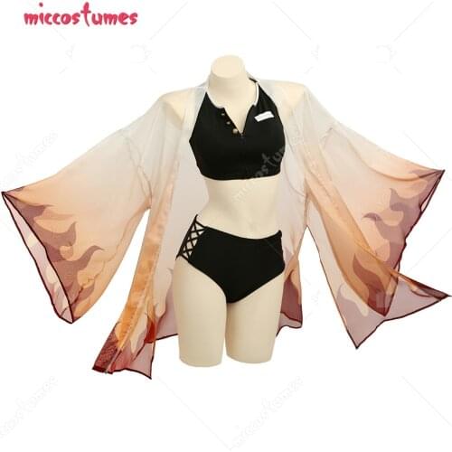 Kyojuro Rengoku Rengoku Two-Piece Swimsuit Anime Swimwear Cosplay Costume with Haori Kimono Cover-Up