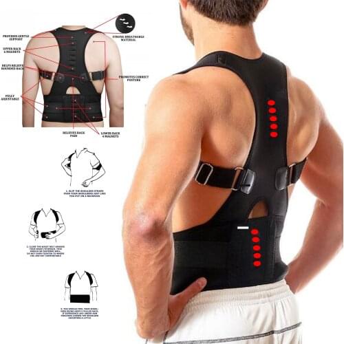 Magnetic Therapy Adult SCOLIOSIS POSTURE CORRECTOR LUMBAR Spine SUPPORT BELT ROUND SHOULDER BACK BRACE DELUXE
