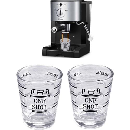 Behogar 2pcs 45ml 1.5oz Clear Glass Jigger Measuring Cup with ml oz 2 Measurement Unit for Home Espresso Wine Tools