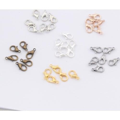 50pcs/lot Metal Gold Rhodium Antique Bronze Lobster Clasp Connector 10 12 14 16 18 21mm for DIY Braclet Necklace Jewelry Making