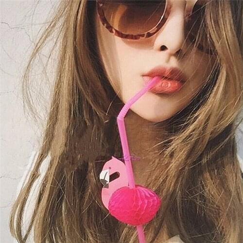 6pcs/lot Cute 3D Flamingo Straw Bendy Flexible Plastic Drinking Straws Kids Birthday/Wedding/Pool Party Decoration Supplies