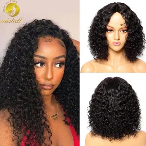 MISHELL Short Curly Bob Lace Frontal 13x4 Original Human Hair Wigs Unbleached Water Curly Wave Virgin Wig