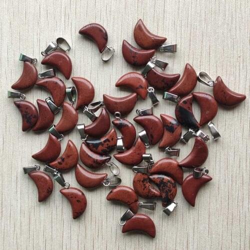 Fashion Natural Stone Mahogany Obsidian moon shape pendants for jewelry accessories making wholesale 24pcs/lot free shipping