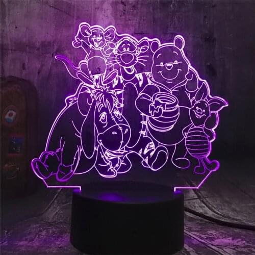 Disney Pooh Bear Piglet Eeyore Cartoon Figurine Baby Children Night Light LED Touch Sensor Colorful Nightlamp Kid Bedroom Decor
