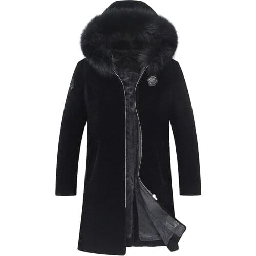 Real Fur Coat Winter Jacket Men Real Fox Fur Collar Sheep Shearling Fur Coat Warm Wool Jackets Plus Size Veste Homme 7061 MY1840