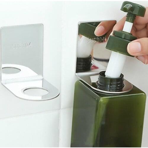 Stainless Steel Wall Mount Soap Shower Gel Dispenser Bottle Holder Hook Hanging Hanger Rack Bathroom Organizer Bracket