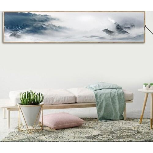 Chinese Style Wall Art Mountain Predator Canvas Posters Wild Animals Wolf Painting Pictures for Living Room HD Prints