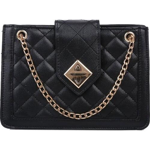 New Womens Fashion Elegant All-match Handbag Korean-Style Chain One-Shoulder Crossbody Rhombus Square Sling Bag