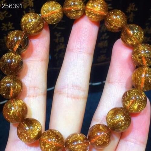 Newly Natural Copper Rutilated Quartz Clear Round Beads Bracelet 11.5mm Women Men Cat Eye Wealthy AAAAA
