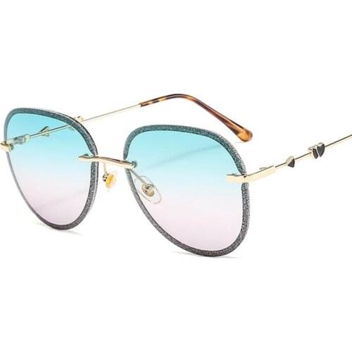 Vintage Rimless Alloy Crystal Shiny Sunglasses for Women Fashion Arrow Gradient Elegant Oval Sun Glasses Female