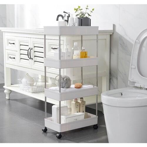 Bathroom Storage Rack Trolley With Wheels Kitchen Shelves Carts on Floor Gap Shelf Side Organizer Narrow Movable Spice Holders