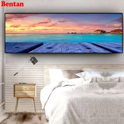 Seaside sunrise landscape diamond mosaic diamond pictures rhinestone embroidery full drills square round stones 5d cross stitch