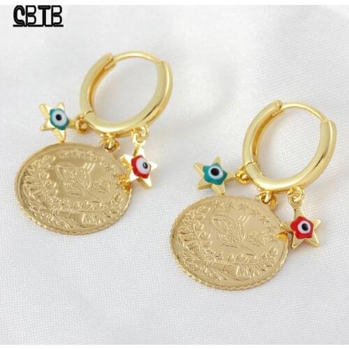 Five-pointed Star Lucky Eye Coin Pendant Female Pendant Earrings Fashion High-end Jewelry Party Holiday Exquisite Gift