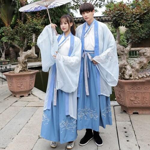 Large sleeve shirt hand over collar Han suit boy and girl student couple Chinese style ancient costume suit class suit