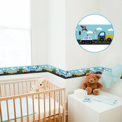 Waistline Self Adhesive Wallpaper Baseboard Living Room Bathroom Children Cars Clouds Cartoon Pattern Wall Stickers YX01