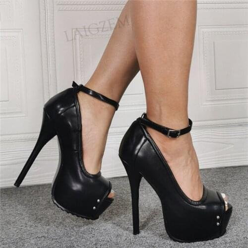 SEIIHEM Women Platform Pumps Stiletto Thin Stiletto Heeled Ankle Strap SandalsTenis Feminino Shoes Woman Large Size 40 47 50 52