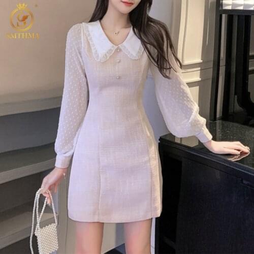 SMTHMA Long-Sleeved Light Luxury Ladies Tweed Woolen Dress 2021 New Fashion High-End Temperament Womens Clothing
