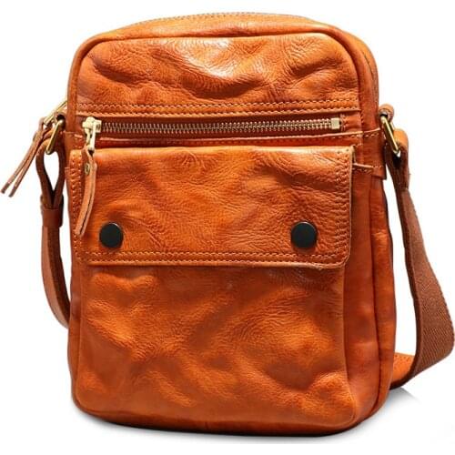 New retro mens wash vegetable tanned cowhide shoulder bag casual mens messenger bag youth messenger bags
