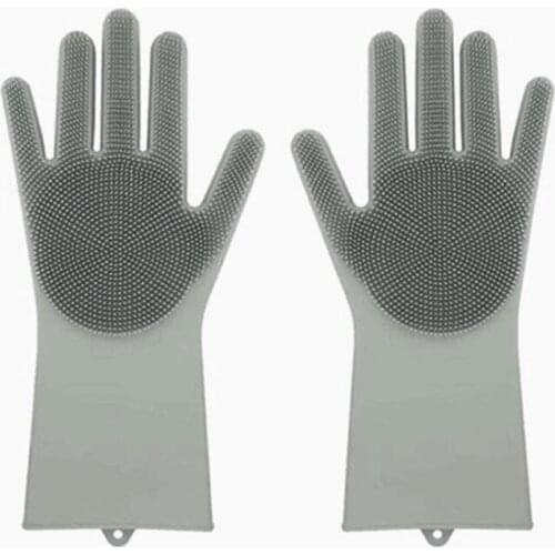 Magic Silicone Dishwashing Scrubber 2 in 1 Reusable Rubber Gloves Heat Resistant Kitchen Tool for Household, Dish Wash