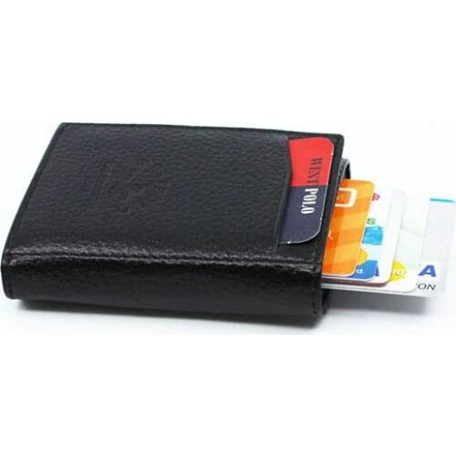 West Polo Black Leather Mechanism Mens Wallet Card Holder TAE5550