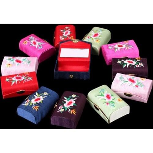 Mirrored Silk Brocade Craft Box Travel Jewelry Case Empty Double Lipstick Storage Boxes Lip Balm Tubes F20173454