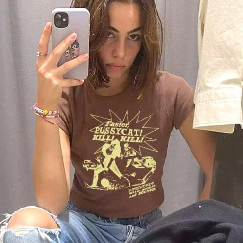 2000s Y2K Women T-shirt Short Slim Crop Top Aesthetic Art 90s Vintage Tee Streetwear Summer E-Girl Harajuku Fun Friends Clothes