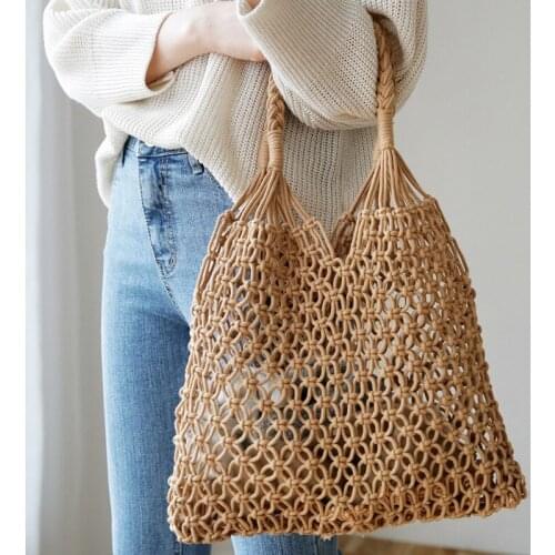 2019 New Women Handbag Summer Hot Mesh Hollow Woven Bag Mori Straw Bag Holiday Handmade Cotton Rope Woven Net Bag Beach Bag