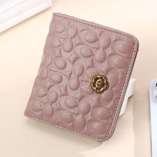 Women Short Wallets Fashion Genuine Leather Female Purses Embossed Floral Card Holder Wallet Coin Pocket Money Purse Bag