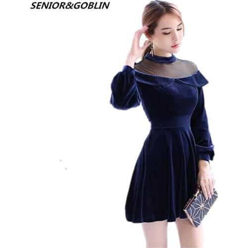 2019 High Quality New Fashion Runway Black Mini Dress Womens Vintage Luxury Velvet Dress Long Sleeve Plus Size Party Dresses