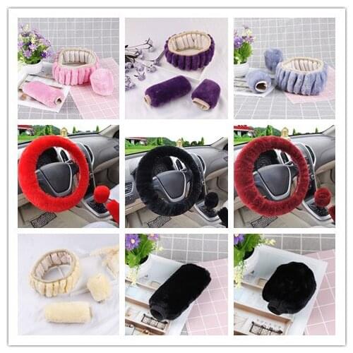 Winter Steering Wheel Cover+Handbrake Cover + Car Automatic Covers / Warm Super Thick Plush Gear Shift Collar
