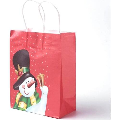 10Pcs 21x15x8cm Kraft Paper Bag Christmas Party Bags with Handle Gift Packing Pouch Christmas Thanksgiving Candy Box Storage Bag