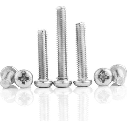 100pcs/lot M3 M4 M5 M6 3/6/8/10/15/20/25/30/40/50/60/80 mm A2-70 304 Stainless steel Cross Phillips Pan Head Screw Round Bolt