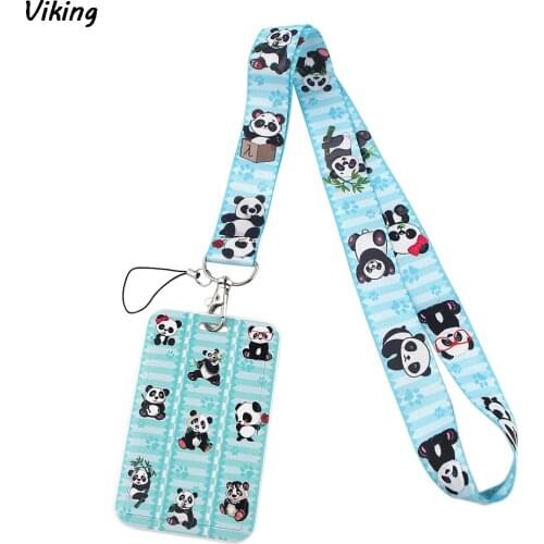 20pcs/lot G1739 Cartoon panda Animals Lanyard Keychain key Badge ID Mobile Phone Rope Cute Gifts Lanyard With Card Holder