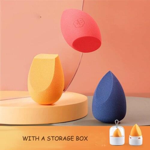 Soft Oblique Cut Beauty Powder Foundation Mixed Sponge Beauty Makeup Egg 3-pcs Set With Bracket Storage Box Cosmetics Tools