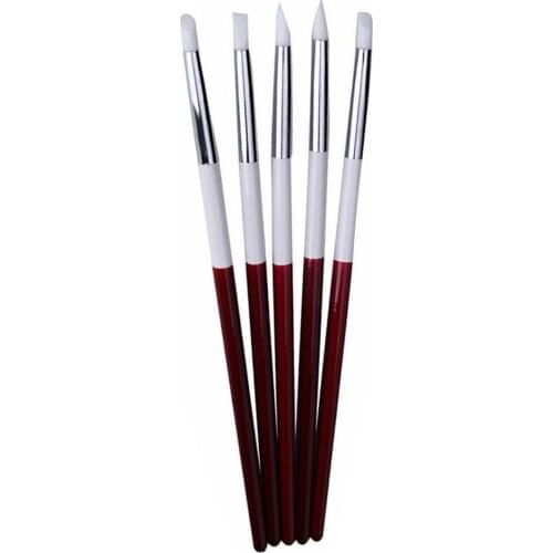 5PCS Nail Art Sculpture Carving Pen Kit Silicone Head Wooden Handle Brushes 3D Painting Effect Shaping Set Tools SKU000908