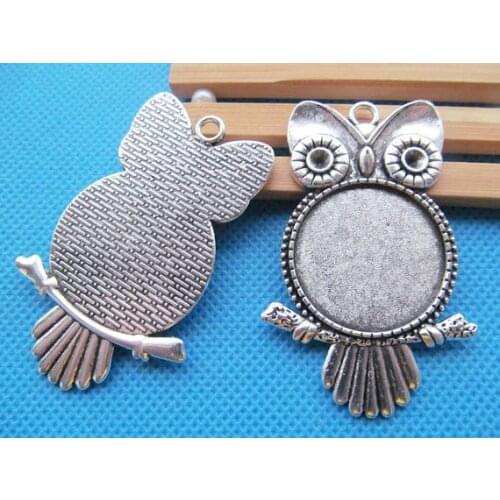 50pcs Antique Silver tone/Anique Bronze Night Owl Round Base Setting Tray Bezel Pendant Charm/Finding,fit 25mm Cabochon/Cameo