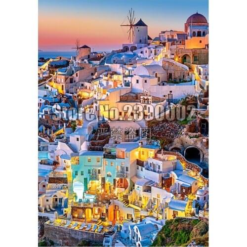 5D Diy Diamond Painting Santorini Lights Cross Stitch Embroidery Wall Sticker Diamond Mosaic City landscape Crafts Rhinestone