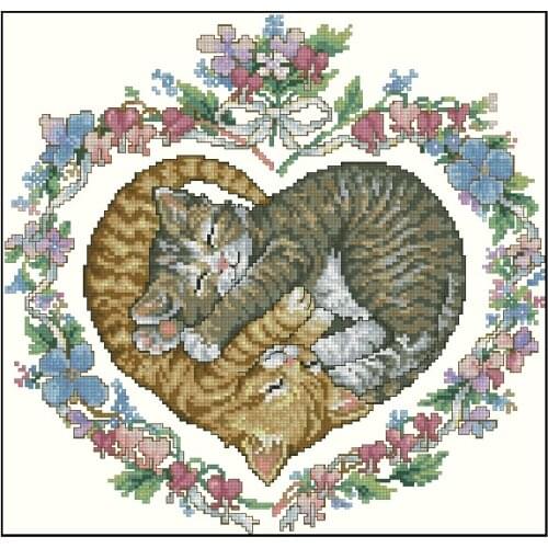FREE Shipping Top Quality popular counted cross stitch kit LOVE cats sleeping kittens kitties